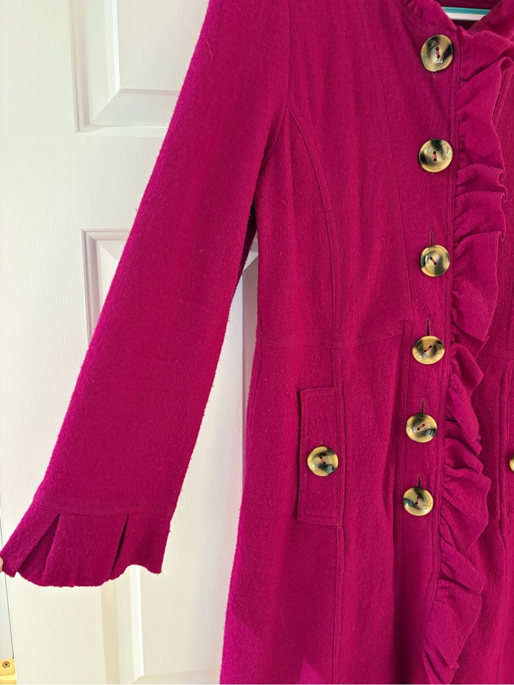 Luii Fuchsia Ruffled Button Front Coat - Picture 4 of 5